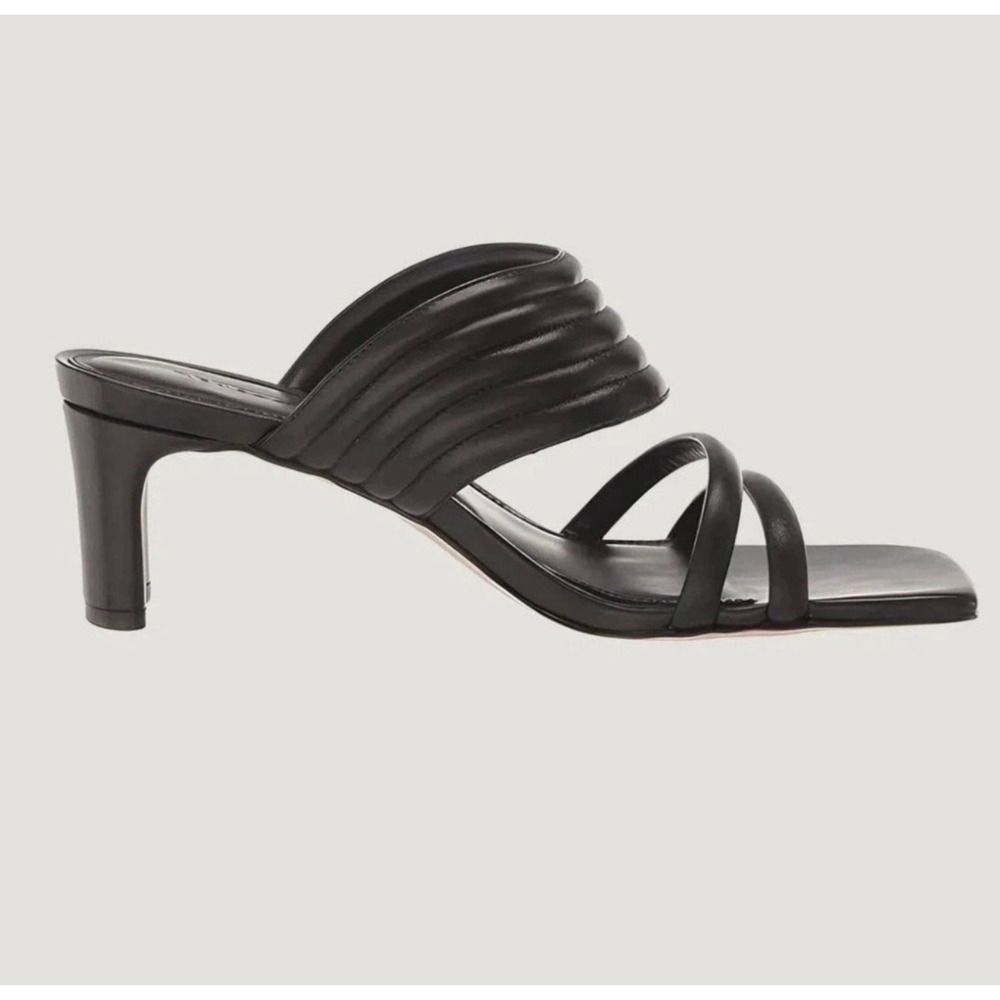 Rebecca Allen The Puffy Slide Women 7.5 Black Quilted Leather Block Heel Sandals